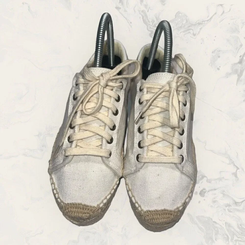 Soludos White Cream Canvas Espadrilles Lace Up Comfort Shoes Women’s Size 6